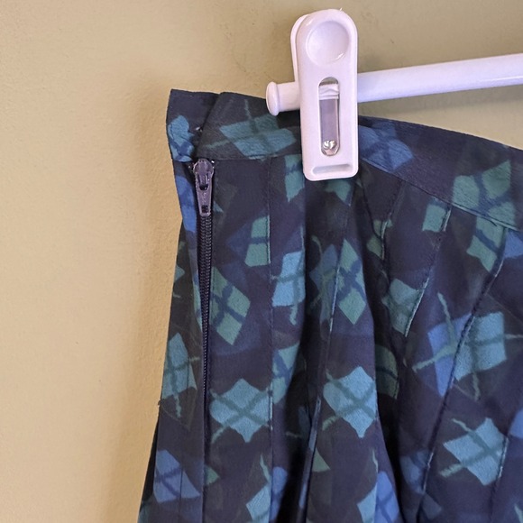 Express Vintage Pleated Skirt Diamond Print Blue 11/12 Argyle Preppy Academia - Picture 3 of 9